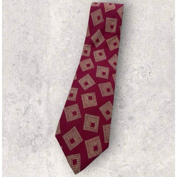 FENDI Silk Tie ITALY Burgundy Beige Geometric W:3.6" EUC - Picture 1 of 6